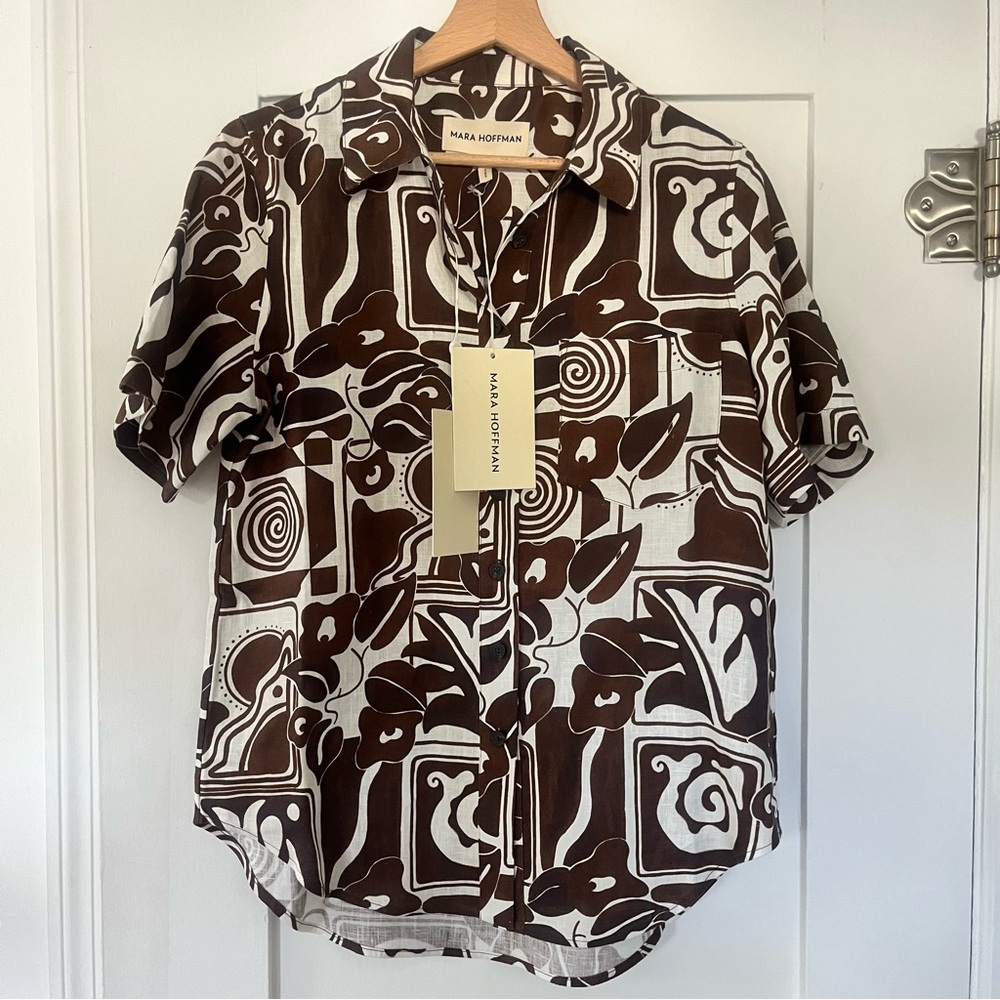 Mara Hoffman Finn short sleeve button down. Spring 2024 collection. Brand new